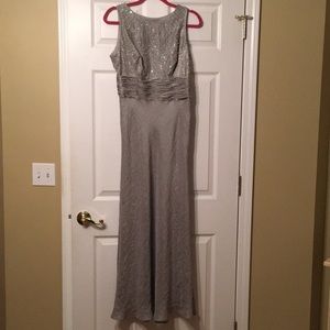 Silver Evening Gown with Beaded Bodice